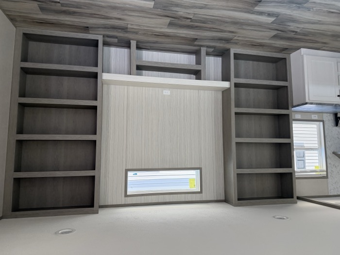Built-in shelving and desk nook
